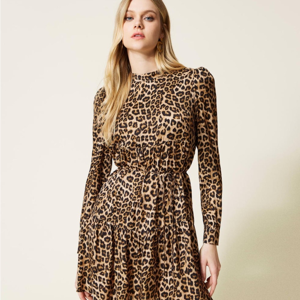 Twin set Milano Short Animal Print Satin Dress.
